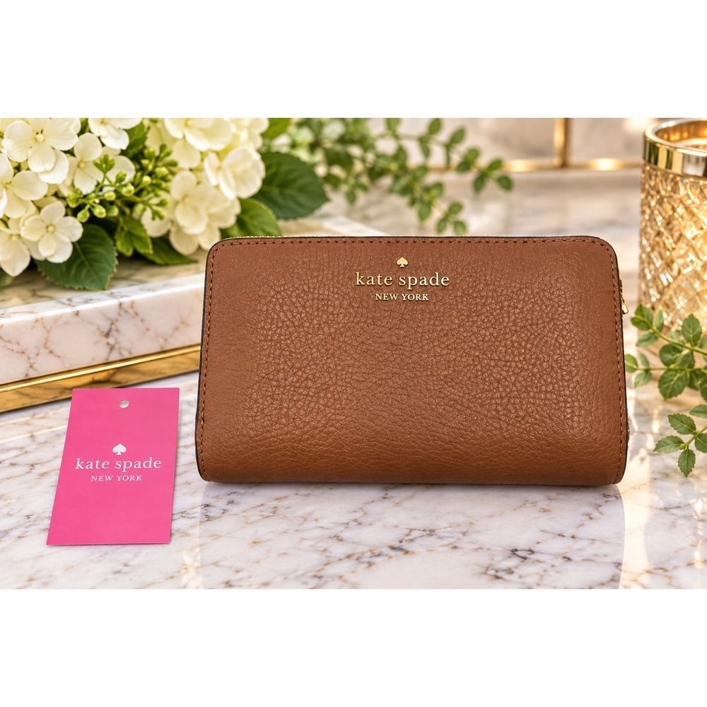 Kate Spade Leila Warm Gingerbread Pebbled Leather Bifold Wallet NWT Quiet Luxury